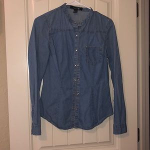 Long sleeve faux jean button up shirt
